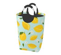 Lemon Fruits Flower Leaves, Laundry Hamper, Collapsible Laundry Basket Large Durable Storage Bin with Handles 50L