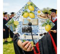 Lemon Graduation Cap Topper, Travel Summer Camera Suitcase Summer Yellow Class of 2026 Grad Cap Decorations Graduation Stuff for Party Senior Portrait Session Celebration 9.5x9.5 Inch