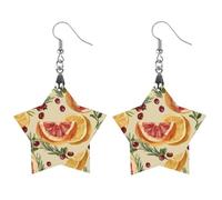 Lemon Grapefruit Rosemary Cranberries Women's Earrings Wooden Pendant Dangle Jewelry Stylish Accessories for Party