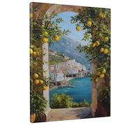 Lemon Grove Canvas Wall Art, Vibrant Yellow Amalfi Coast Landscape Print, Nature Wall Decor for Living Room, Kitchen, Dining Room, Wrapped Artwork 8x12 Inch