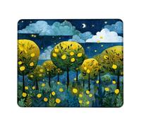 Lemon Grove Night Scene Mouse Pad, Yellow Green Artistic Design Stitched Edge Mousepad, Rubber Non-Slip Washable Gaming Mouse Pad for Home and Office Computer, Laptop Square 8x10 Inch