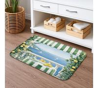 Lemon Grove Quick Dry Bath Mat, Coastal Green Stripes Absorbent Non Slip Shower Mat, Summer Memory Foam Washable Bath Rugs for Bathroom Toilet Restroom Decorative 16x24 Inch