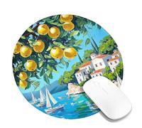 Lemon Grove Scenic Square Desk Mouse Pad, Bright Yellow Citrus Artwork, Summer Coastal Style, Rubber Non-Slip Washable Gaming Mouse Pad for Home and Office Computer, Laptop Round 8x8 Inch