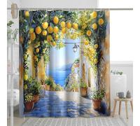Lemon Grove Shower Curtain, Watercolor Yellow Green Citrus Design for Bathroom Decor, Spring Summer Bright Modern Art Waterproof Fabric Shower Curtain Set with Hooks 72x72 Inch