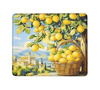 Lemon Grove Square Desk Mouse Pad, Bright Yellow Citrus Fruits Stitched Edge Mousepad, Rubber Non-Slip Washable Gaming Mouse Pad for Home and Office Computer, Laptop Square 8x10 Inch