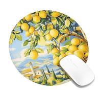 Lemon Grove Square Desk Mouse Pad, Bright Yellow Citrus Fruits Stitched Edge Mousepad, Rubber Non-Slip Washable Gaming Mouse Pad for Home and Office Computer, Laptop Round 8x8 Inch