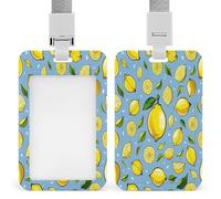Lemon Hand Drawn Pattern Badge Holder Waterproof Plastic ID Card Badge Holders with Lanyard Vertical Card Case Protector Pouch Clear Window Work Badges for Women Men