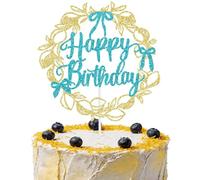 Lemon Happy Birthday Cake Topper, Summer Fruit Birthday Party Decorations, Lemon Birthday Cake Pick, La Dolce Vita Baby Shower Decorations (Blue & Gold)