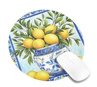 Lemon Harvest Square Desk Mouse Pad, Bright Yellow Citrus Design, Summer Vibe Stitched Edge Mousepad, Rubber Non-Slip Washable Gaming Mouse Pad for Home and Office Computer, Laptop Round 8x8 Inch