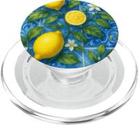 Lemon Italian Blue Tile Aesthetics Cute Girly Summer Fruits PopSockets PopGrip for MagSafe
