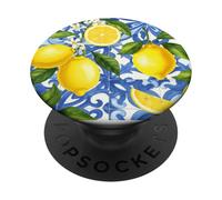 Lemon Italian Blue Tile Aesthetics Summer Fruits Cute Girly PopSockets Adhesive PopGrip