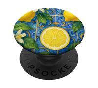 Lemon Italian Blue Tile Aesthetics Summer Fruits Cute Girly PopSockets Adhesive PopGrip