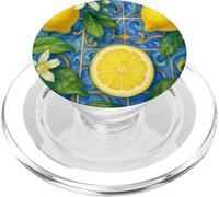 Lemon Italian Blue Tile Aesthetics Summer Fruits Cute Girly PopSockets PopGrip for MagSafe