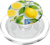 Lemon Italian Blue Tile Aesthetics Summer Fruits Girly Cute PopSockets PopGrip for MagSafe