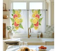 Lemon Kitchen Curtains, Summer Tropical Lime Grapefruit Summer Yellow Cafe Curtain Panels with Rod Pocket for Laundry Room Sink Area Hallway Apartment Window Decor 26x36 Inch