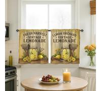 Lemon Kitchen Curtains, Vintage Rustic Sunflower Jar Summer Yellow Curtains for Small Window for Laundry Room Sink Area Hallway Apartment Window Decor 24x26 Inch