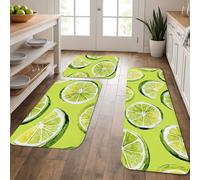 Lemon Kitchen Mats for Floor, Citrus Pattern Vintage Tropical Soft Mats, Cushioned Comfort Washable Non Slip Decor Rugs for Kitchen Sinks Laundryroom Bathroom 3Pcs