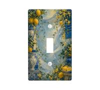 Lemon Kitchen Single Light Switch Cover Plate, Botanical Classic Flower Vase Summer Blue Plastic Standard Size Switch Plate Decorative for Home Living Room Bedroom Bathroom Decor (Single)