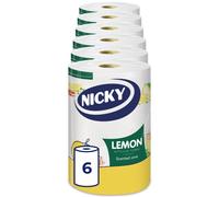 Lemon Kitchen Towel - Pack of 6 Rolls, 150 2-Ply Sheets per Roll, Absorbent, Easy Opening, Lemon Scented Core, Unique Embossing, Decorated Sheets, 100