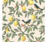 Lemon Leaf Trail Cream Orange Wallpaper - Botanical Birds Berries - Traditional Balanced - Paste The Paper