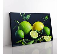 Lemon Lime Citrus Fruits Canvas Wall Art Print Ready to Hang, Framed Picture for Living Room Bedroom Home Office Décor, 76x50 cm (30x20 Inch)