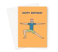 LEMON LOCO Men's Yoga Birthday Greeting Card | Warrior One Pose, Happy Birthday