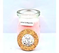 Lemon & Magnolia Scented Candle with Cork Lid, Thank You Gift, Glass Jar