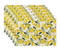 Lemon Motif Placemats Set of 6,Table Mats Non-Slip Heat Resistant Washable Placemat for Party Kitchen Dining Table Decoration Indoor Outdoor