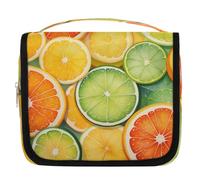 Lemon Orange Grapefruit Slices Hanging Toiletry Bag for Travel, Waterproof Polyester Makeup Organizer, Portable Cosmetic Bag with Hook for Bathroom Business Trips Gym Camping