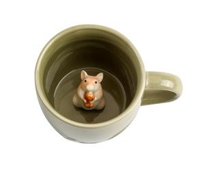 Lemon Park Hamster Ceramic Cup Hidden 3D Animal Inside Mug,Cute Cartoon Handmade Figurine Mug,Christmas Birthday Surprise for Friends Family or Kids (Sage Green Hamster)