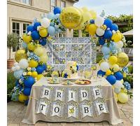 Lemon party decorations with Royal Blue Yellow White balloon arch kit Lemon foil balloons Banner Backdrop for bachelorette bridal shower capri italian amalfi coast wedding Bride to be decorations