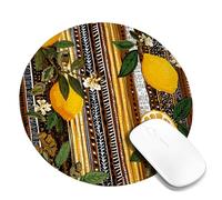 Lemon Pattern Desk Mouse Pad, Yellow Citrus Fruit Floral Design Mousepad, Rubber Non-Slip Washable Gaming Mouse Pad for Home and Office Use Round 8x8 Inch