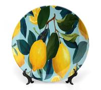 Lemon Pattern Funny Ceramic Decorative Plate with Stand Round Bone China Dinner Plates Gift for Home Office Wall