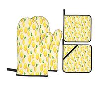 Lemon Pattern Horses Galloping Oven Mitts and Pot Holders, Kitchen Counter Safe Mats for Cooking BBQ Baking Grilling (4Piece Set)