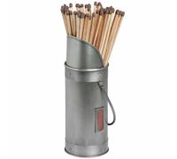 Lemon Pavilion Furniture and Decor Antique Pewter Match Holder with 60 Matches - L7 x W7 x H20 cm in Silver Lemon Pavilion Furniture and Decor Silver