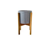 Lemon Pavilion Furniture and Decor Anzio Planter with Wooden Stand - L24 x W24 x H38.5 cm - Warm Grey Lemon Pavilion Furniture and Decor Grey