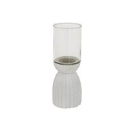 Lemon Pavilion Furniture and Decor Large Carved Hurricane Lantern - Glass - L13 x W13 x H36 cm - White Lemon Pavilion Furniture and Decor White