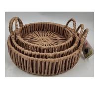 Lemon Pavilion Furniture and Decor Large Loop Handle Round Trays (Set of 3) - Wicker in Brown Lemon Pavilion Furniture and Decor Brown