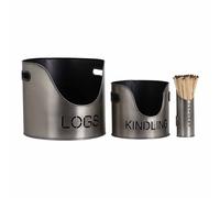 Lemon Pavilion Furniture and Decor Pewter Finish Logs and Kindling Buckets and Matchstick Holder - H32 cm in Grey Lemon Pavilion Furniture and Decor Grey