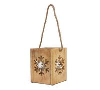 Lemon Pavilion Furniture and Decor Wooden Large Snowflake Tealight Candle Holder - L16 x W16 x H19 cm in Brown Lemon Pavilion Furniture and Decor Brown