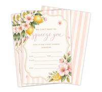 Lemon Pink Baby Shower Invitations For Girl Boy - 25 Invites With Envelopes | we can't wait to squeeze you baby shower invitations 4X6 inches fill in the blank gender reveal invitations - A01