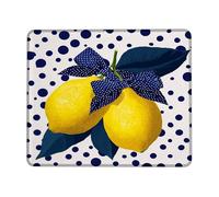 Lemon Polka Dot Desk Mouse Pad, Yellow Citrus Design Stitched Edge Mousepad, Rubber Non-Slip Washable Gaming Mouse Pad for Home and Office Computer, Laptop Square 8x10 Inch