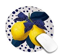Lemon Polka Dot Desk Mouse Pad, Yellow Citrus Design Stitched Edge Mousepad, Rubber Non-Slip Washable Gaming Mouse Pad for Home and Office Computer, Laptop Round 8x8 Inch