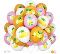 Lemon Print Balloons Yellow Pink, 30Pcs 12Inch Pink Orange White Lemon Print Balloons for Summer Baby Shower Birthday Wedding Graduation Birthday Fruit Lemonade Theme Party Decorations