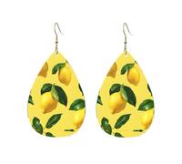 Lemon Printed Droplet Shaped Acrylic Personalized Earrings, Suitable For Wearing In Various Occasions