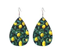 Lemon Printed Droplet Shaped Acrylic Personalized Earrings, Suitable For Wearing In Various Occasions