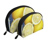 Lemon Printing Shell Makeup Bag Set 2-Piece Cosmetic Bags Portable Travel Makeup Storage Bag for Women Girls