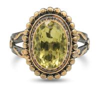 Lemon Quartz Oval Faceted Green Gemstone Ring 925 Sterling Silver Black Rhodium Rose Gold Plated Bezel Set Statement Cocktail Jewelry for Women W1/2,66(21.00)