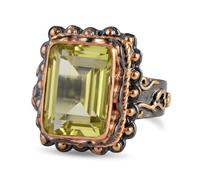 Lemon Quartz Rectangle Gemstone Ring 925 Sterling Silver Black Rhodium Rose Gold Plated Green Faceted Bezel Set Cocktail Jewelry for Women L1/2,52(16.60)