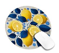 Lemon Round Desk Mouse Pad, Yellow Citrus Fruit Design Stitched Edge Mousepad, Rubber Non-Slip Washable Gaming Mouse Pad for Summer Home and Office Computer, Laptop Round 8x8 Inch